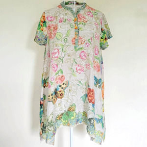 Johnny Was Holly Silk Butterfly Print Tunic